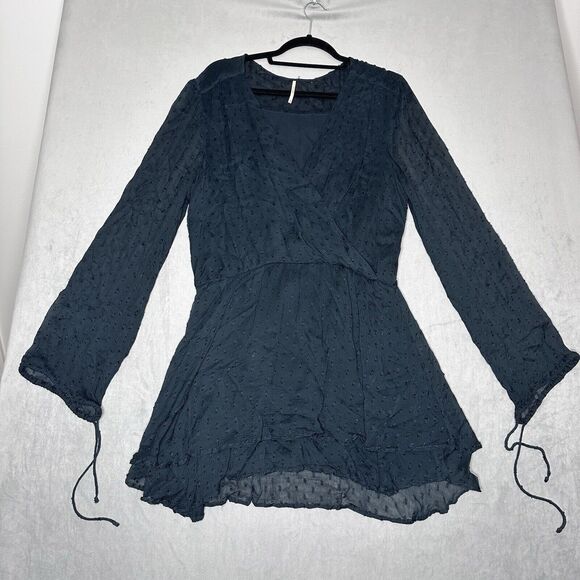 Free People Dresses & Skirts - Free People Dress Womens Medium Dahliah‎ Mini Green Sheer Bohemian Long Sleeve